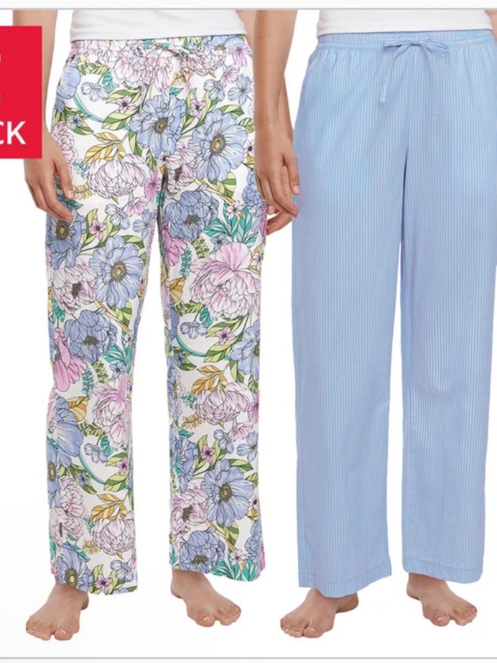 NWT Women’s 2-Pack Gap Lounge Pants — Floral Print + Light Blue Stripe